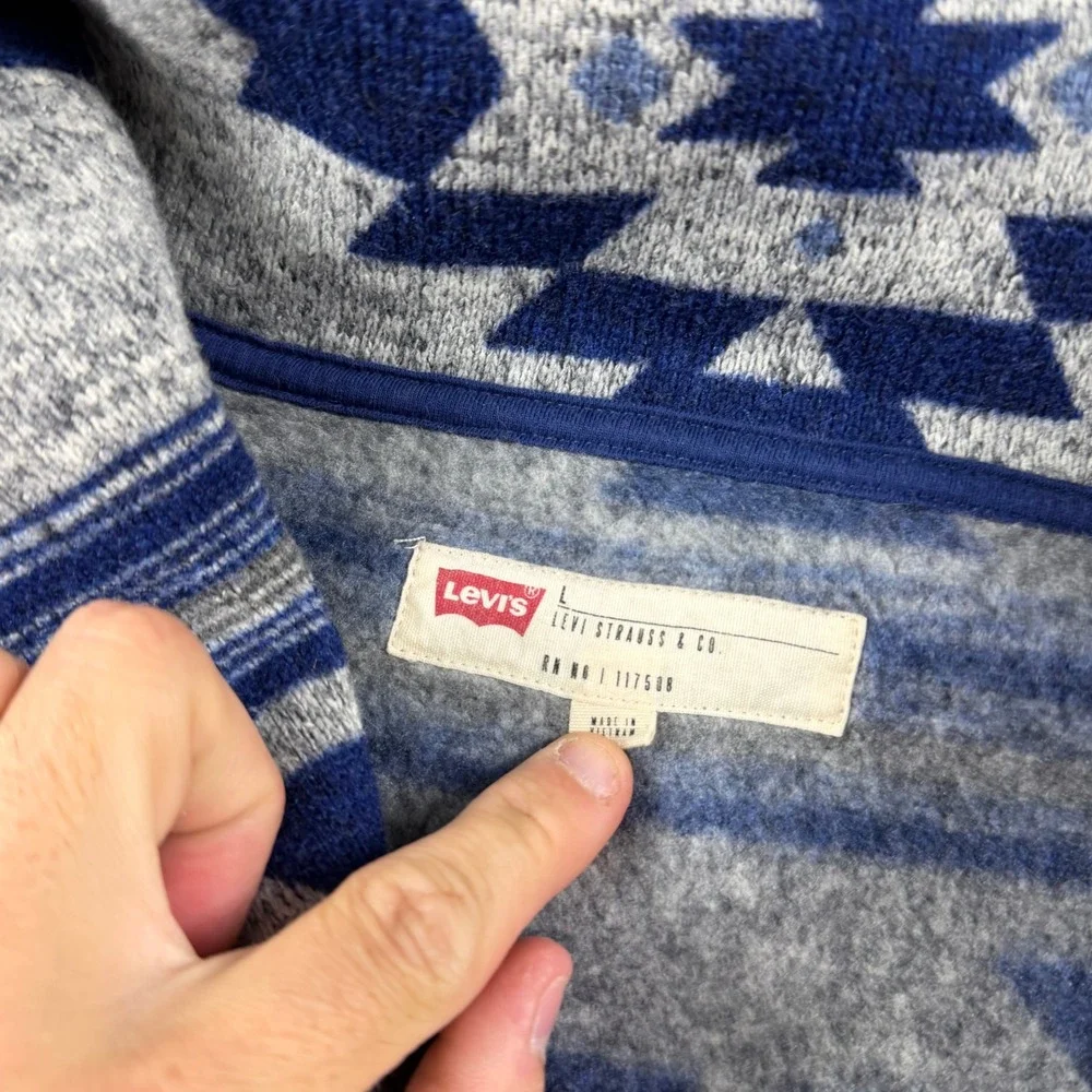 Levi's Cardigan Mens Large Blue Southwestern Shawl Collar Fleece Sweater